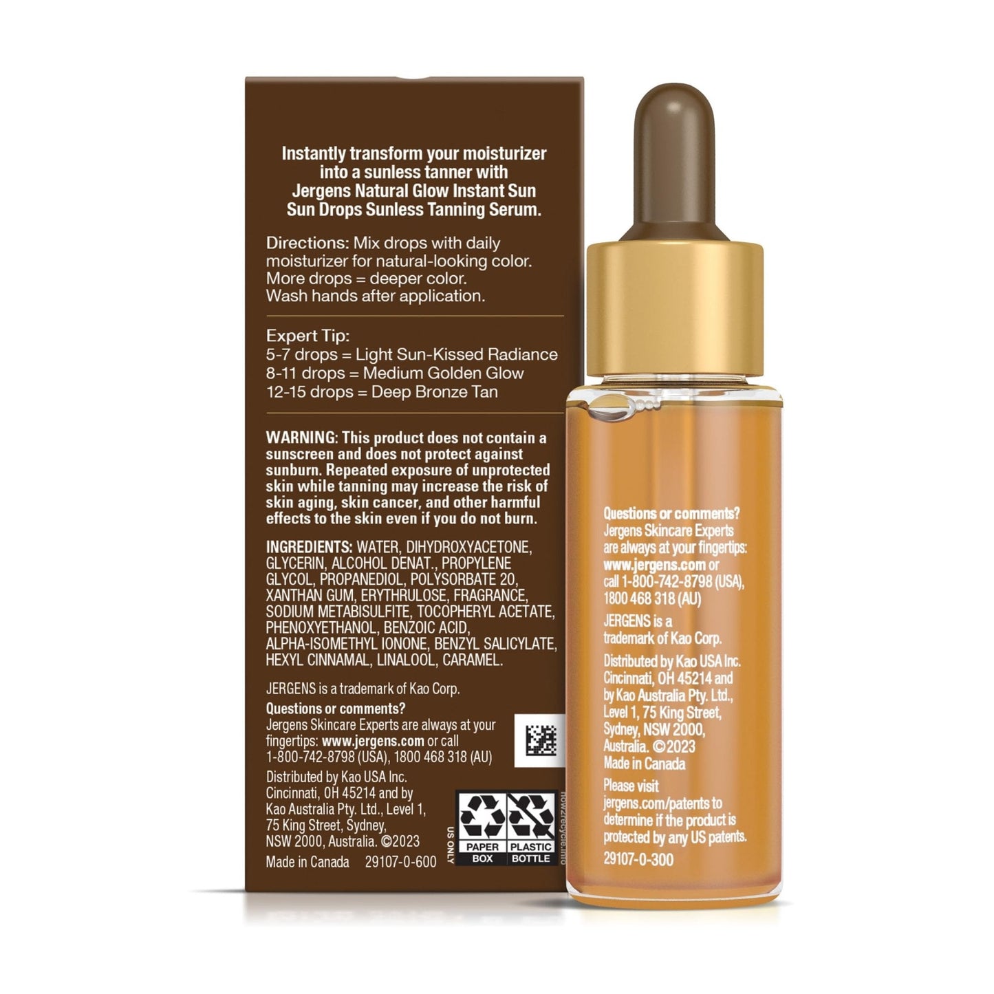Jergens Natural Glow Instant Sun Drops, Sunless Tanning for Face and Body, Instant Sun Bronzing Drops, Oil Free, 1 Fl Oz - PrimeBioHealth - canada supplements