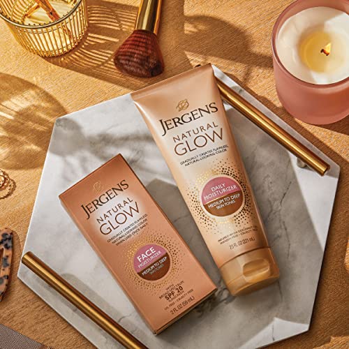 Jergens Natural Glow Self Tanner Face Moisturizer with SPF 20 Facial Sunscreen, Medium to Deep Skin Tone, Sunless Tanning, Oil Free - PrimeBioHealth - canada supplements