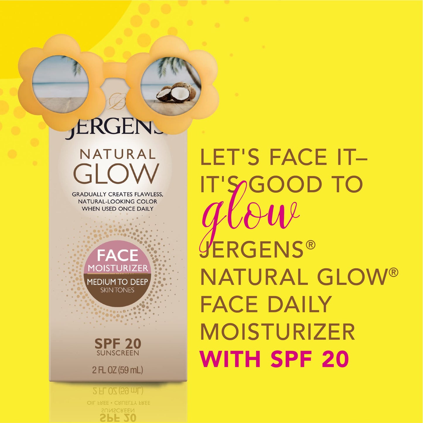 Jergens Natural Glow Self Tanner Face Moisturizer with SPF 20 Facial Sunscreen, Medium to Deep Skin Tone, Sunless Tanning, Oil Free - PrimeBioHealth - canada supplements