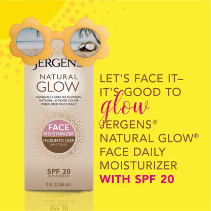 Jergens Natural Glow Self Tanner Face Moisturizer with SPF 20 Facial Sunscreen, Medium to Deep Skin Tone, Sunless Tanning, Oil Free - PrimeBioHealth - canada supplements