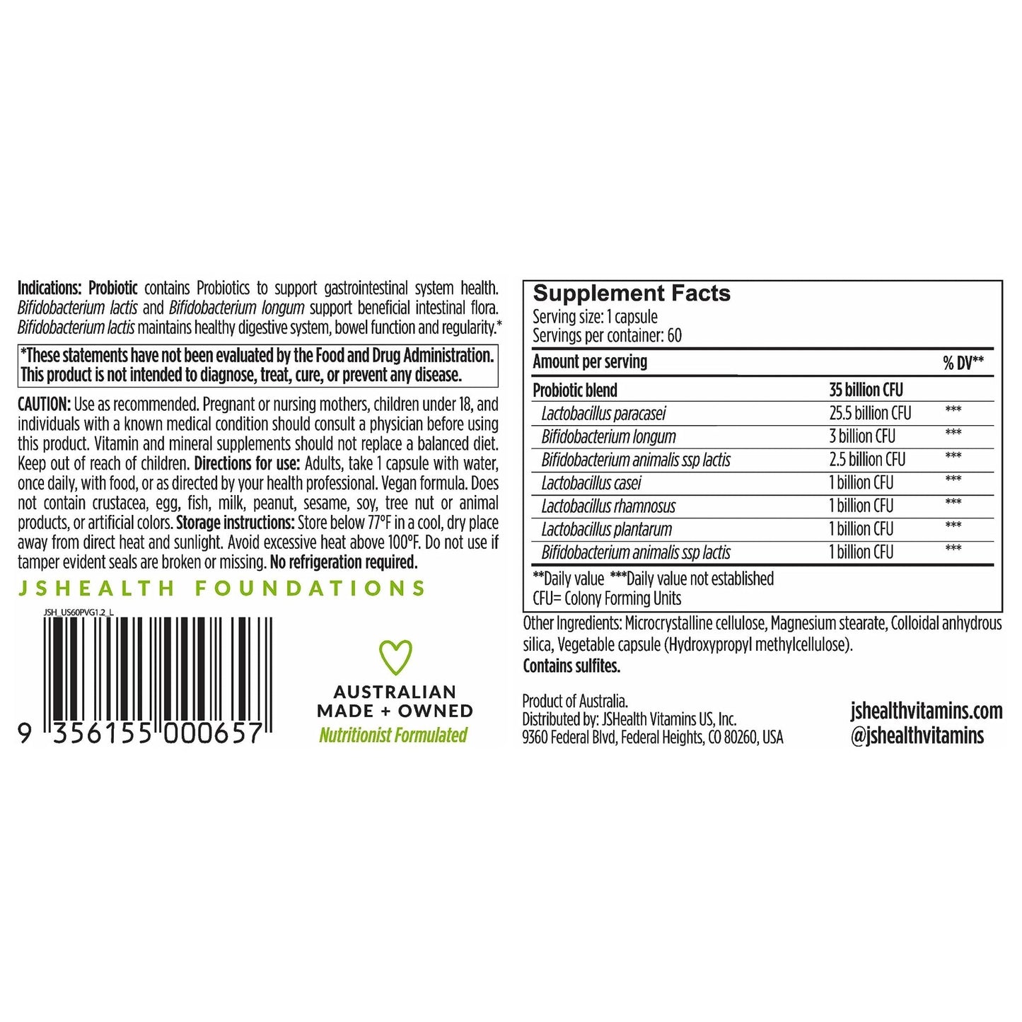 JSHealth Vitamins Gut Health and Immunity Formula | Probiotics for Women and Men | Shelf Stable Probiotic Supplement for Digestive Health and Immune Support (60) - PrimeBioHealth - canada supplements