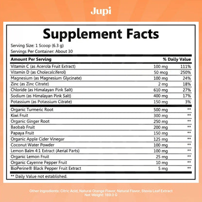 Jupi Hydration & Wellness Powder – Turmeric & Ginger shots, Vitamin C Supplement for Energy, Immune Support & Digestive Health – Vegan, Gluten-Free Drink Mix - PrimeBioHealth - canada supplements
