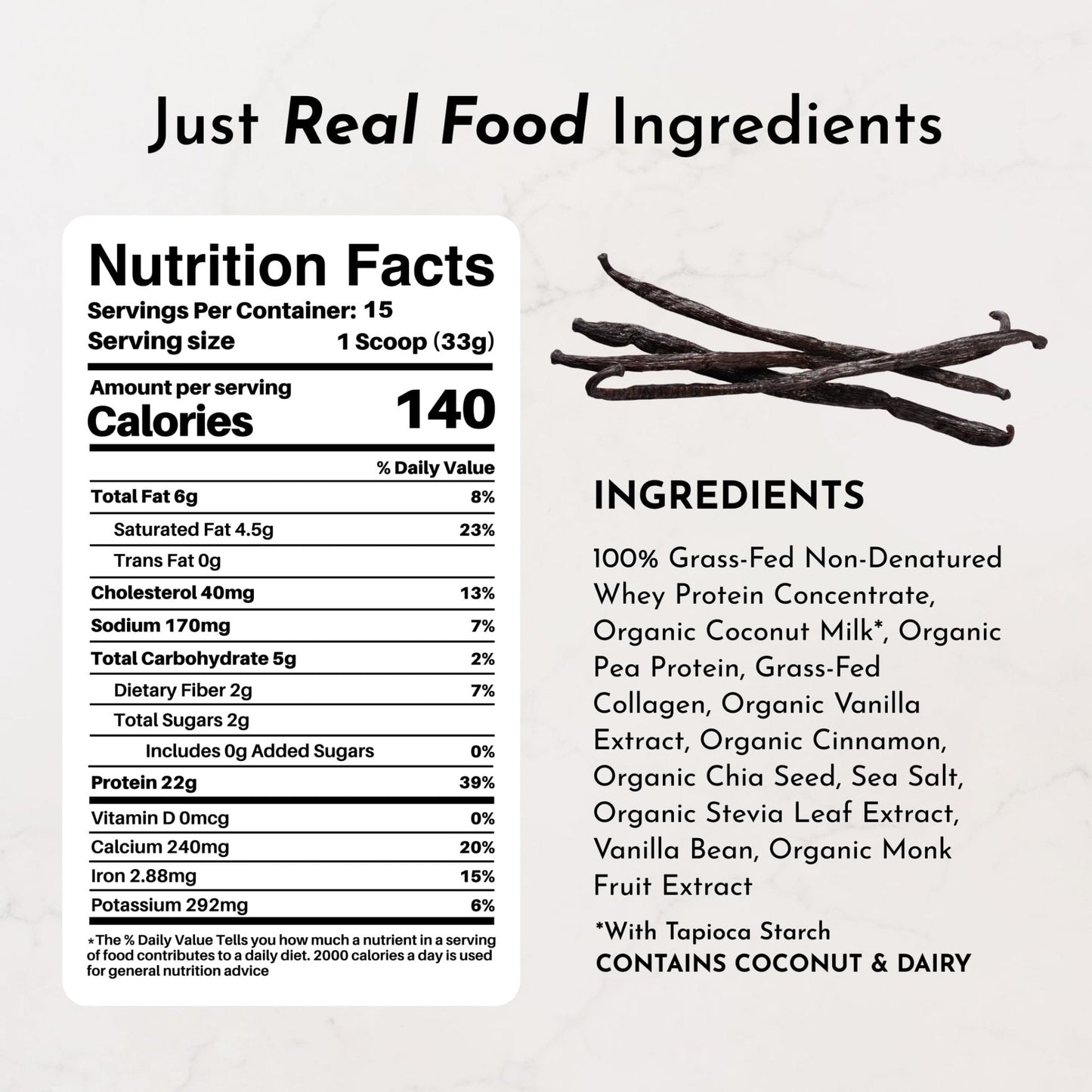 JUST INGREDIENTS Vanilla Protein Powder - Grass-Fed Whey Blend, Organic, Gluten Free, Dairy Free, Soy Free - 15 Servings, 22g Protein - PrimeBioHealth - canada supplements