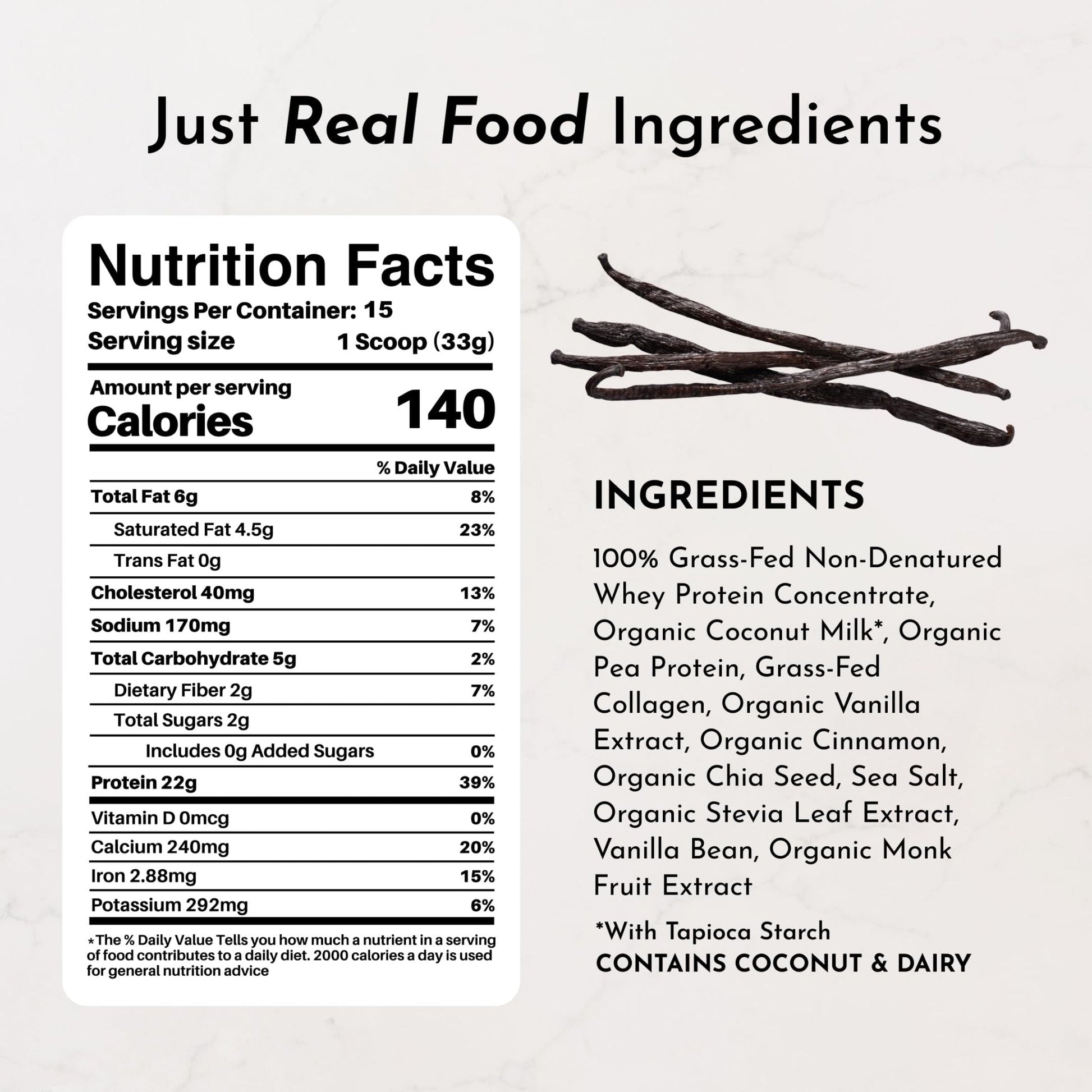 JUST INGREDIENTS Vanilla Protein Powder - Grass-Fed Whey Blend, Organic, Gluten Free, Dairy Free, Soy Free - 15 Servings, 22g Protein - PrimeBioHealth - canada supplements