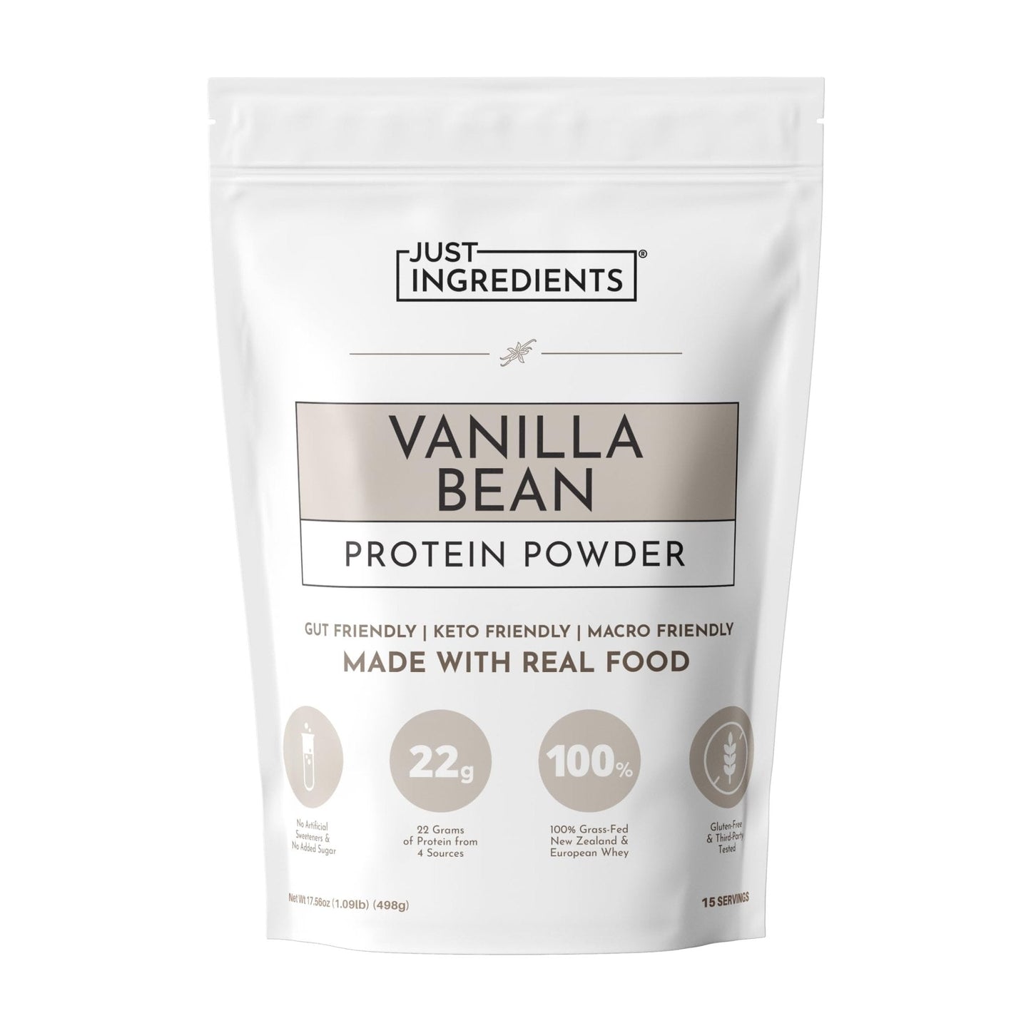 JUST INGREDIENTS Vanilla Protein Powder - Grass-Fed Whey Blend, Organic, Gluten Free, Dairy Free, Soy Free - 15 Servings, 22g Protein - PrimeBioHealth - canada supplements