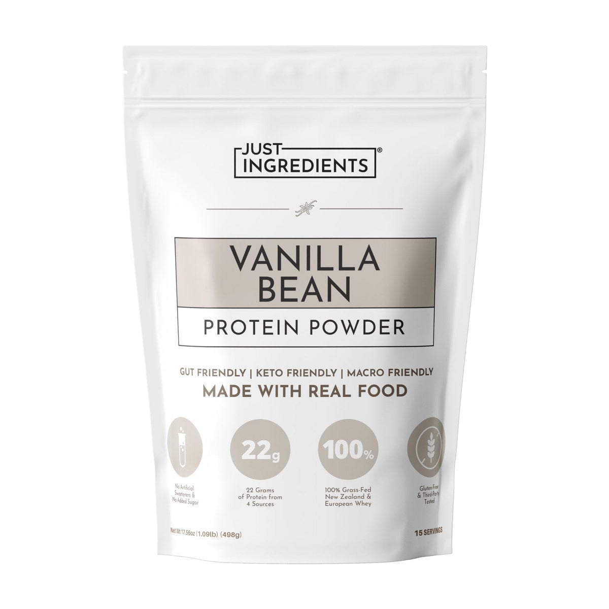 JUST INGREDIENTS Vanilla Protein Powder - Grass-Fed Whey Blend, Organic, Gluten Free, Dairy Free, Soy Free - 15 Servings, 22g Protein - PrimeBioHealth - canada supplements