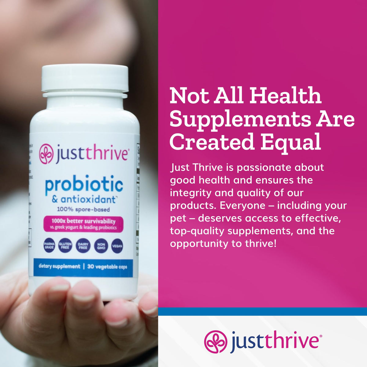 Just Thrive Probiotic & Antioxidant Supplement - 100% Spore-Based Digestive and Immune Support - Gluten Free, 30 Caps - PrimeBioHealth - canada supplements