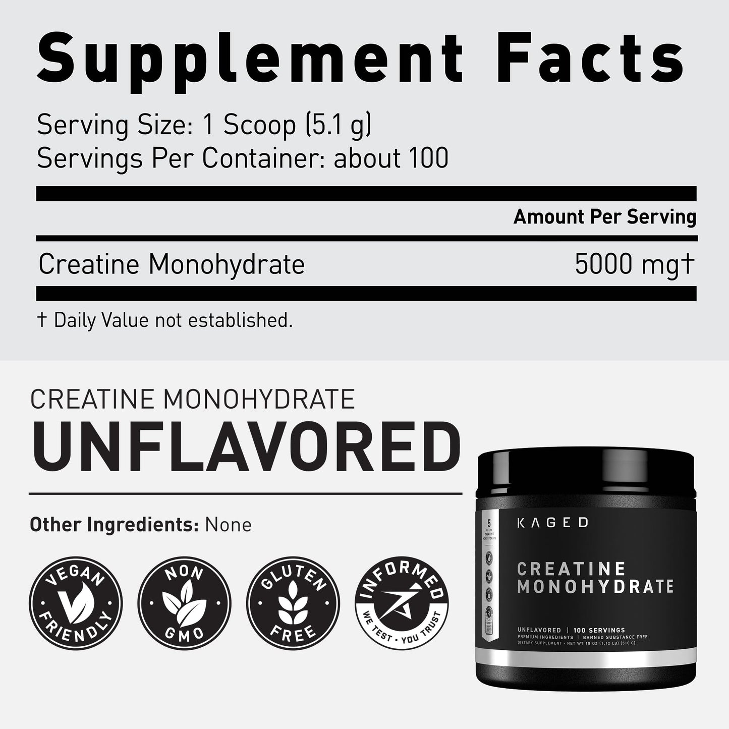 Kaged Creatine Monohydrate Micronized Powder | Unflavored | Muscle Building & Recovery | 5000 mg Per Serving | Vegan, Gluten Free, Easily Digestible - PrimeBioHealth - canada supplements