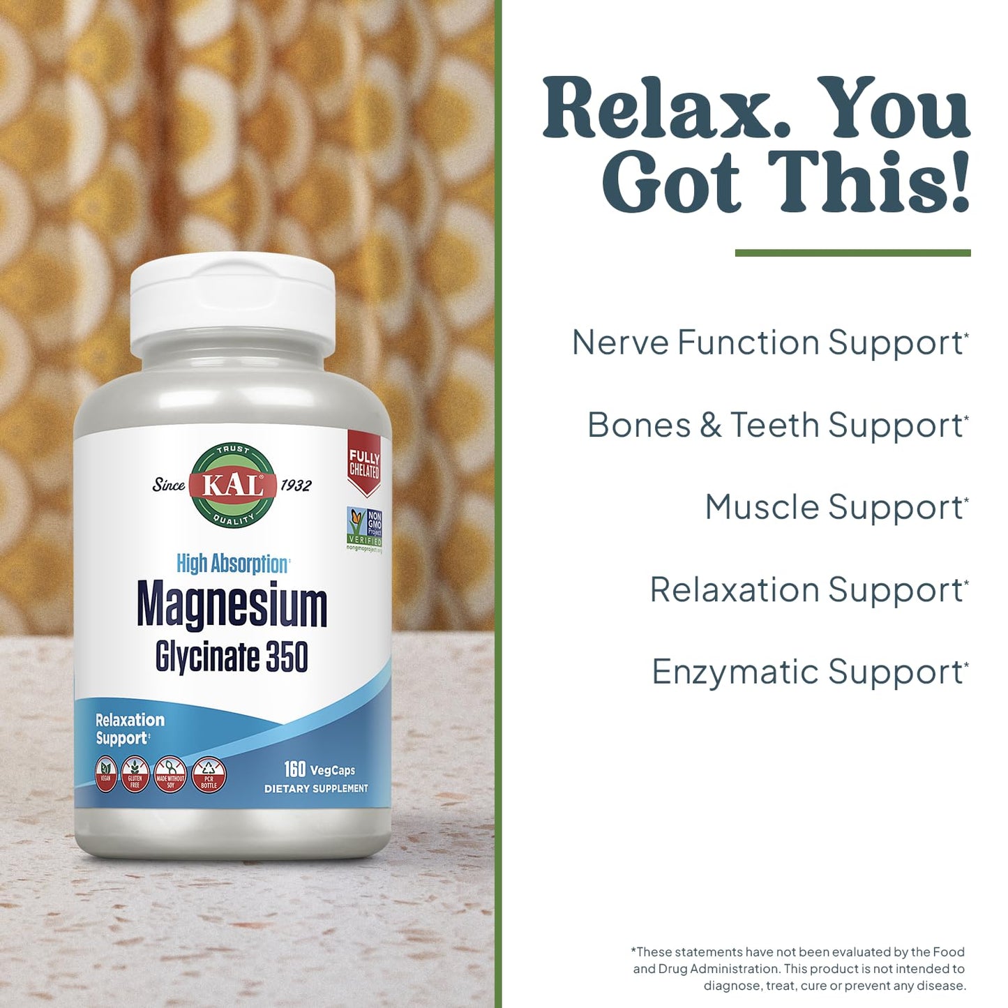 KAL Magnesium Glycinate, New & Improved Fully Chelated High Absorption Formula with BioPerine, Bisglycinate Chelate for Stress, Relaxation, Muscle & Bone Health Support, 60 Servings, 240 VegCaps - PrimeBioHealth - canada supplements