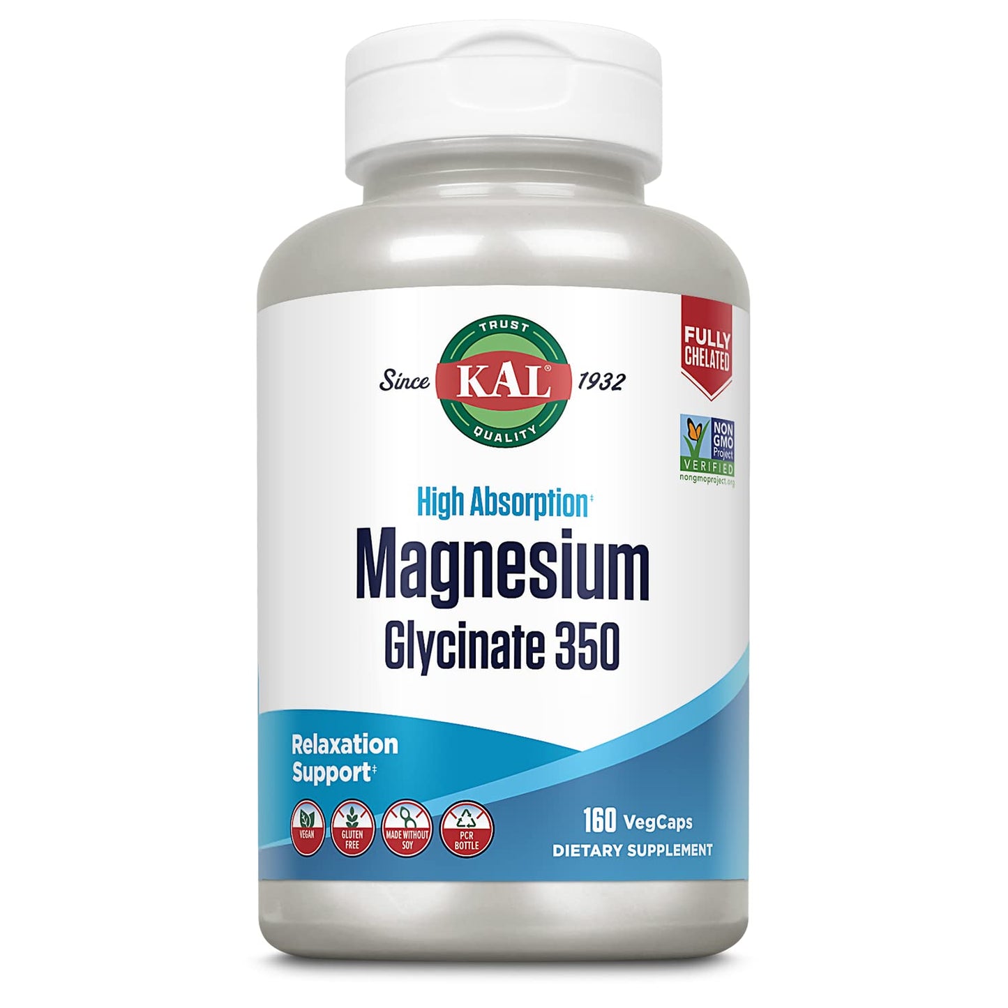 KAL Magnesium Glycinate, New & Improved Fully Chelated High Absorption Formula with BioPerine, Bisglycinate Chelate for Stress, Relaxation, Muscle & Bone Health Support, 60 Servings, 240 VegCaps - PrimeBioHealth - canada supplements