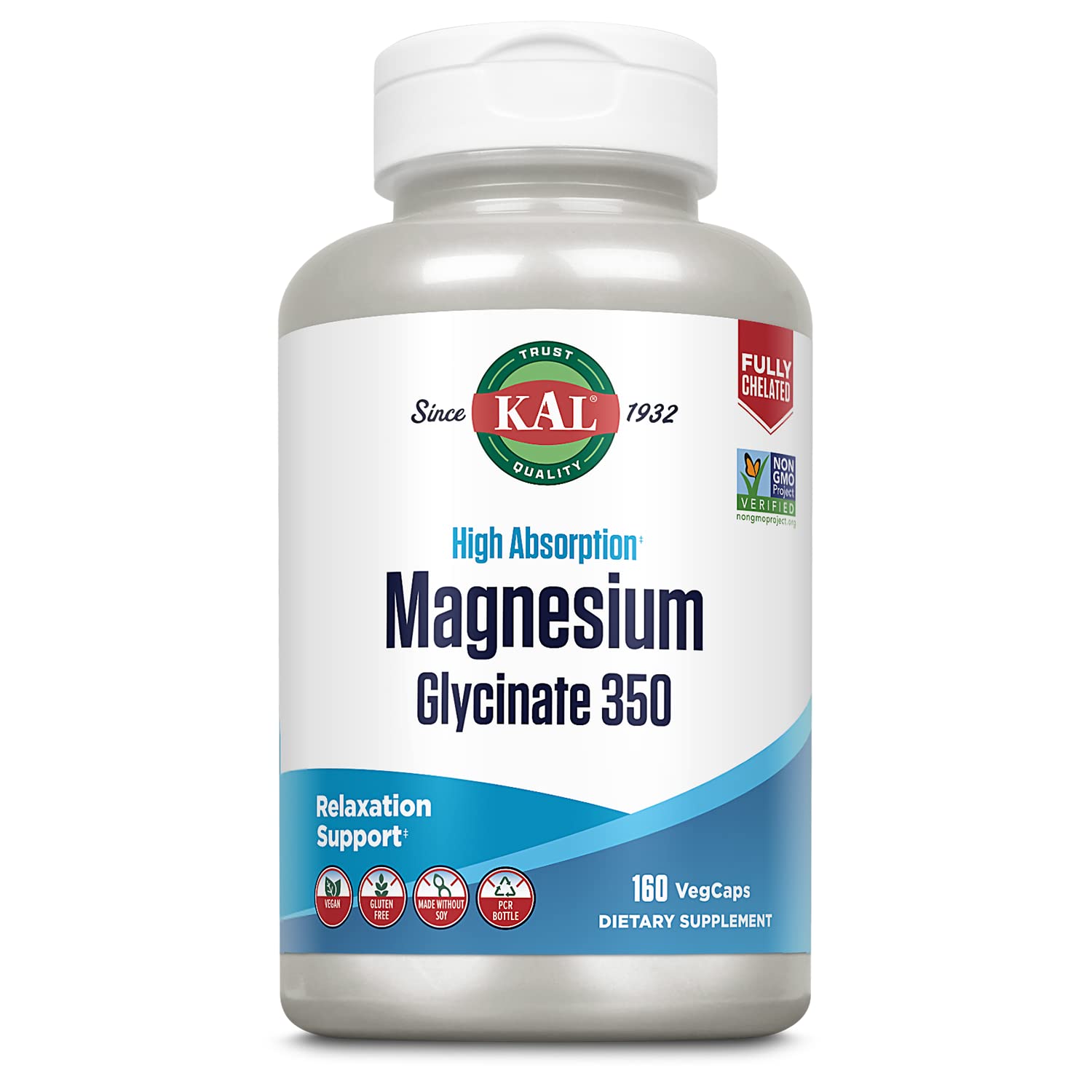 KAL Magnesium Glycinate, New & Improved Fully Chelated High Absorption Formula with BioPerine, Bisglycinate Chelate for Stress, Relaxation, Muscle & Bone Health Support, 60 Servings, 240 VegCaps - PrimeBioHealth - canada supplements