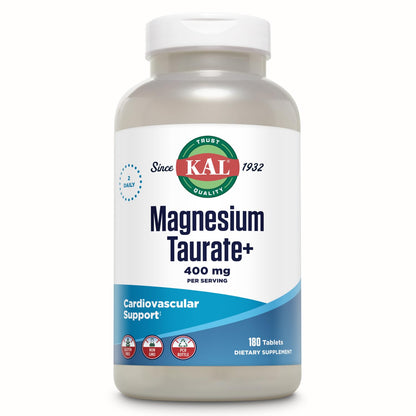 KAL Magnesium Taurate 400mg Plus Vitamin B6, Chelated Magnesium Supplement, High Absorption Magnesium Complex, Muscle and Heart Health Support, Vegan, Gluten Free, 60-Day Guarantee, 60 Serv, 120 Tabs - PrimeBioHealth - canada supplements
