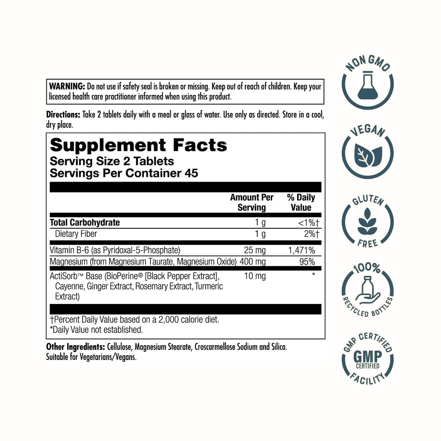 KAL Magnesium Taurate 400mg Plus Vitamin B6, Chelated Magnesium Supplement, High Absorption Magnesium Complex, Muscle and Heart Health Support, Vegan, Gluten Free, 60-Day Guarantee, 60 Serv, 120 Tabs - PrimeBioHealth - canada supplements