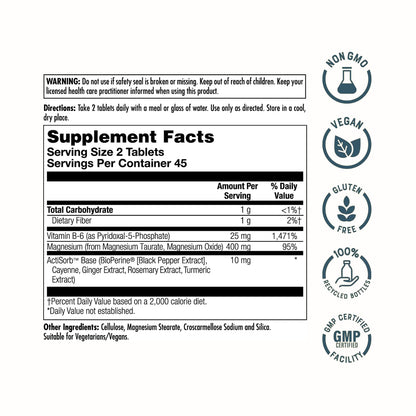 KAL Magnesium Taurate 400mg Plus Vitamin B6, Chelated Magnesium Supplement, High Absorption Magnesium Complex, Muscle and Heart Health Support, Vegan, Gluten Free, 60-Day Guarantee, 60 Serv, 120 Tabs - PrimeBioHealth - canada supplements