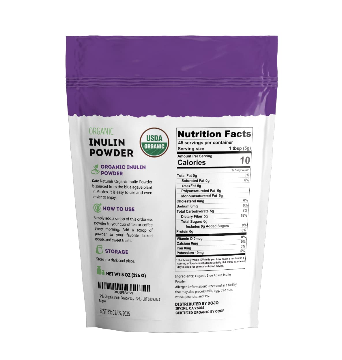 Kate Naturals Inulin Powder Organic from Blue Agave (8oz) Soluble Prebiotic Fiber for Coffee, Yogurt & Smoothies - PrimeBioHealth - canada supplements
