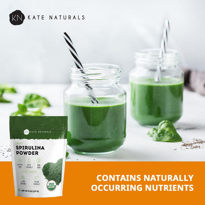Kate Naturals Organic Spirulina Powder for Immune Support and Antioxidants. Nutrient Dense Superfood Supplement - PrimeBioHealth - canada supplements