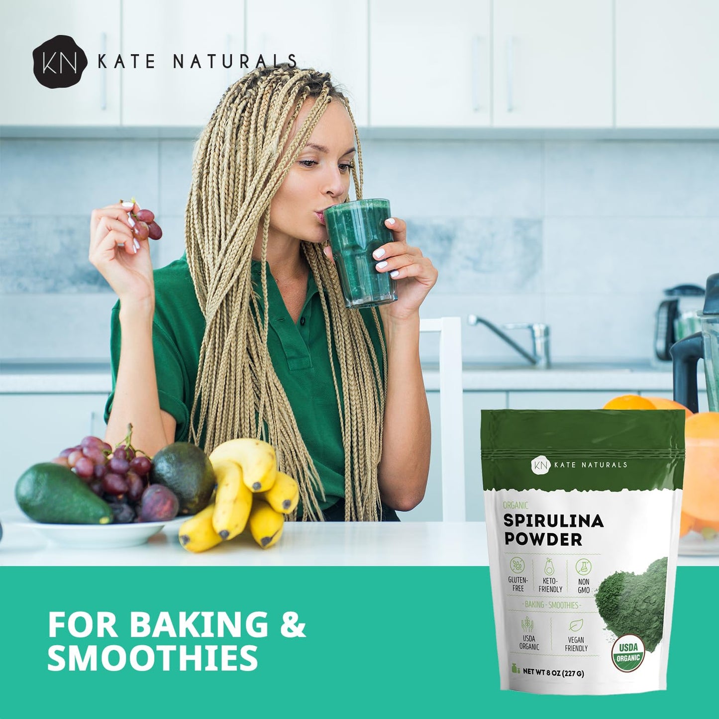 Kate Naturals Organic Spirulina Powder for Immune Support and Antioxidants. Nutrient Dense Superfood Supplement - PrimeBioHealth - canada supplements