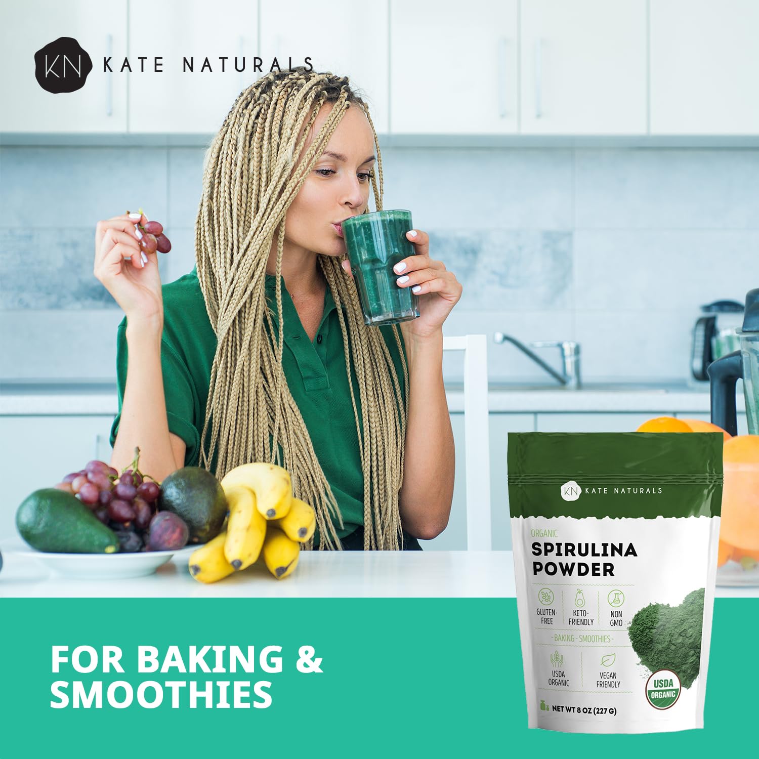 Kate Naturals Organic Spirulina Powder for Immune Support and Antioxidants. Nutrient Dense Superfood Supplement - PrimeBioHealth - canada supplements