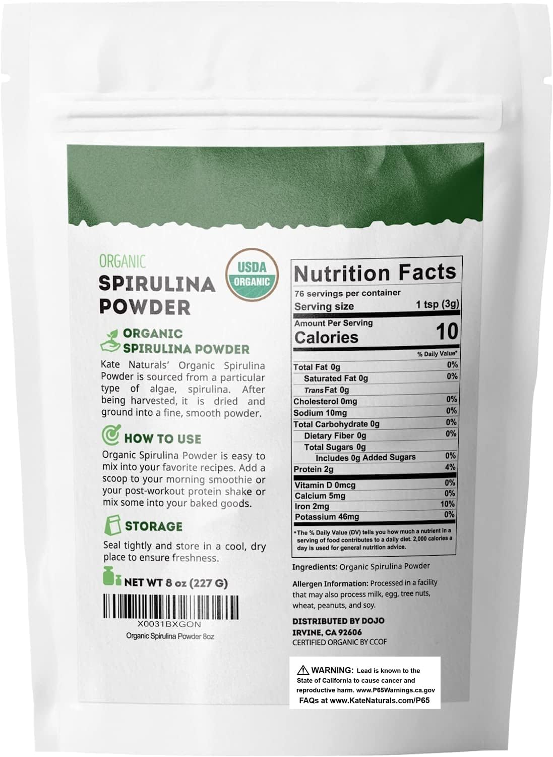 Kate Naturals Organic Spirulina Powder for Immune Support and Antioxidants. Nutrient Dense Superfood Supplement - PrimeBioHealth - canada supplements