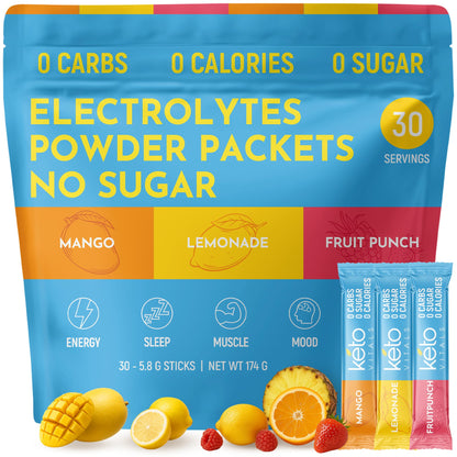 Keto Vitals Original Electrolytes Powder Packets | Keto Friendly Electrolyte Hydration Packs | Sugar Free Electrolytes | Energy Drink Mix | Zero Calorie Zero Carb (Original Assorted, 30 Count) - PrimeBioHealth - canada supplements