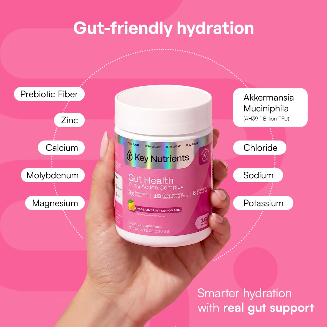 KEY NUTRIENTS Gut Health Hydration – Passionfruit Lemonade, Fiber Supplement with 3g Prebiotic Fiber & Akkermansia Probiotics for Women and Men - PrimeBioHealth - canada supplements