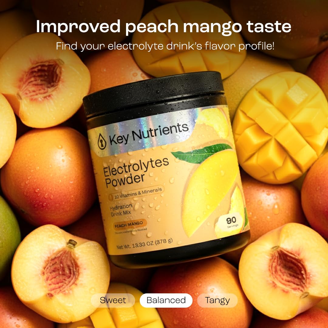 KEY NUTRIENTS Multivitamin Electrolytes Powder No Sugar - Tropical Peach Mango Electrolyte Powder - Endurance & Energy Supplement - Hydration Powder - PrimeBioHealth - canada supplements