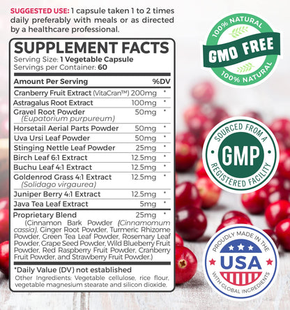 Kidney Cleanse Detox (Non-GMO) Support Healthy Urinary Tract- Powerful VitaCran Cranberry Extract & Herbs – Healthy Kidney Support Supplement - 60 Vegetarian Capsules (No Pills) - PrimeBioHealth - canada supplements