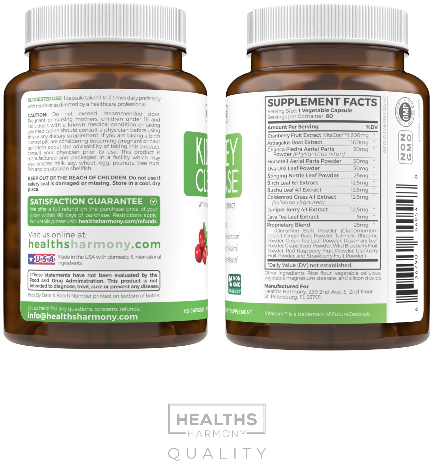 Kidney Cleanse Detox (Non-GMO) Support Healthy Urinary Tract- Powerful VitaCran Cranberry Extract & Herbs – Healthy Kidney Support Supplement - 60 Vegetarian Capsules (No Pills) - PrimeBioHealth - canada supplements