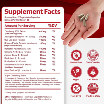 Kidney Cleanse Detox & Repair Formula – Natural Kidney Support Supplement with Cranberry & 21 Herbs for Renal, Bladder, & Urinary Tract Health – Flush Toxins & Renew - 60 Capsules - PrimeBioHealth - canada supplements