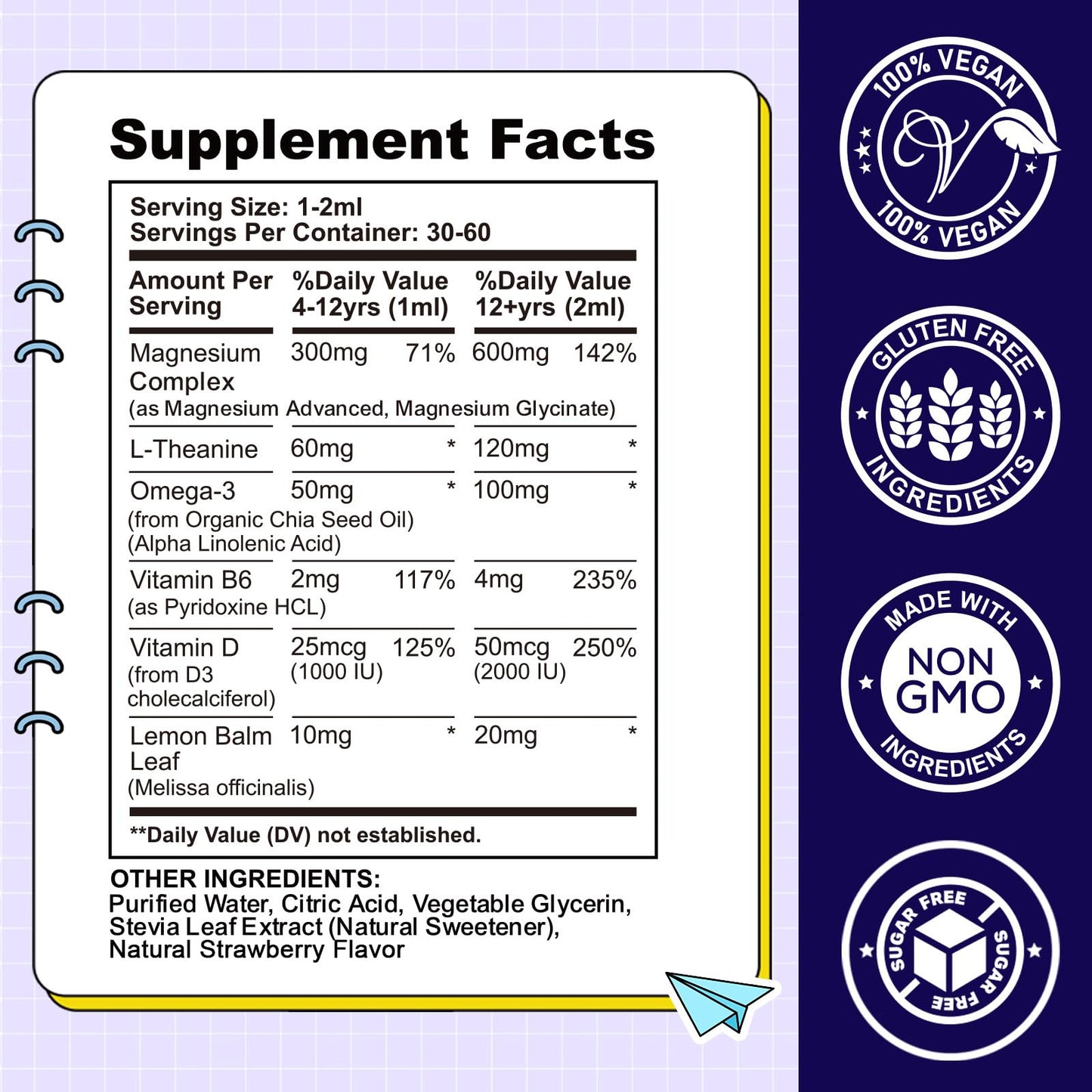 Kids Magnesium Liquid Drops-Magnesium Glycinate Liquid for Kids Supplement-w/L-theanine, Omega-3, Vitamin B6, D3 - for Sleep, Relaxation, Brain, Bones - PrimeBioHealth - canada supplements