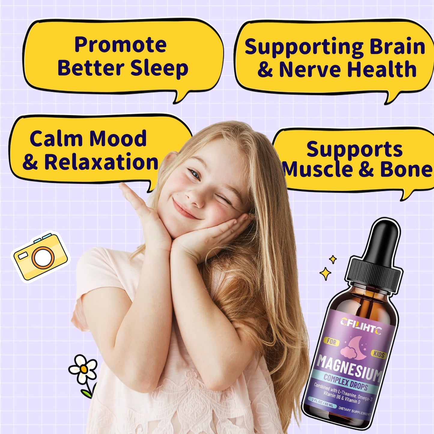 Kids Magnesium Liquid Drops-Magnesium Glycinate Liquid for Kids Supplement-w/L-theanine, Omega-3, Vitamin B6, D3 - for Sleep, Relaxation, Brain, Bones - PrimeBioHealth - canada supplements