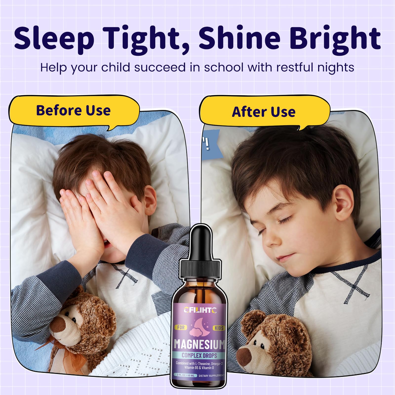Kids Magnesium Liquid Drops-Magnesium Glycinate Liquid for Kids Supplement-w/L-theanine, Omega-3, Vitamin B6, D3 - for Sleep, Relaxation, Brain, Bones - PrimeBioHealth - canada supplements