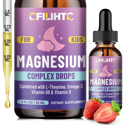 Kids Magnesium Liquid Drops-Magnesium Glycinate Liquid for Kids Supplement-w/L-theanine, Omega-3, Vitamin B6, D3 - for Sleep, Relaxation, Brain, Bones - PrimeBioHealth - canada supplements