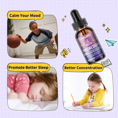 Kids Magnesium Liquid Drops-Magnesium Glycinate Liquid for Kids Supplement-w/L-theanine, Omega-3, Vitamin B6, D3 - for Sleep, Relaxation, Brain, Bones - PrimeBioHealth - canada supplements