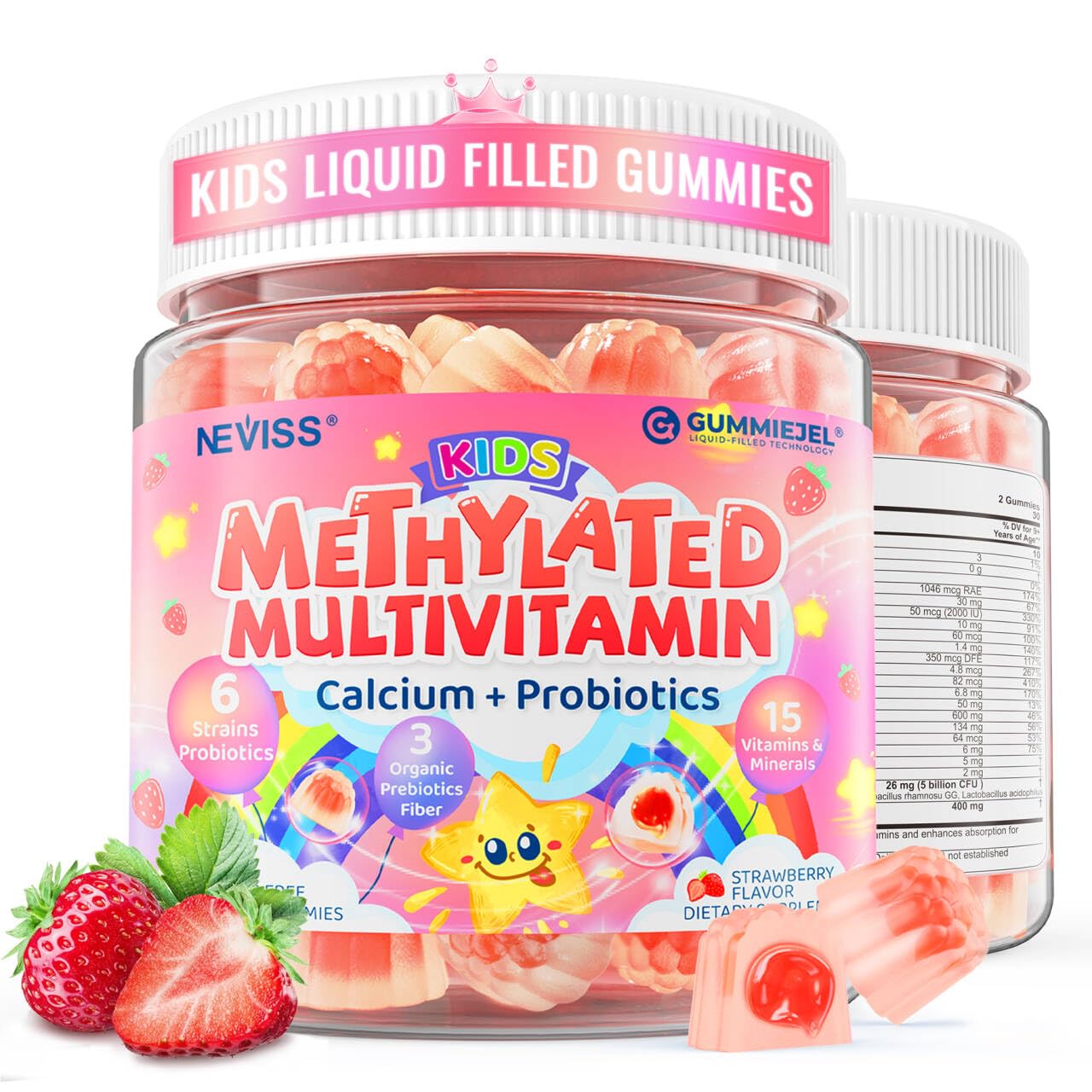 Kids Multivitamin Gummies + Calcium, Probiotics, Vitamin D3, C, Methylated B12 & Methylfolate, B6, A, K2, E, Zinc, Prebiotics for Children Ages 4+, Clean & Sugar Free, for Nutritional Support, 60 Cts - PrimeBioHealth - canada supplements