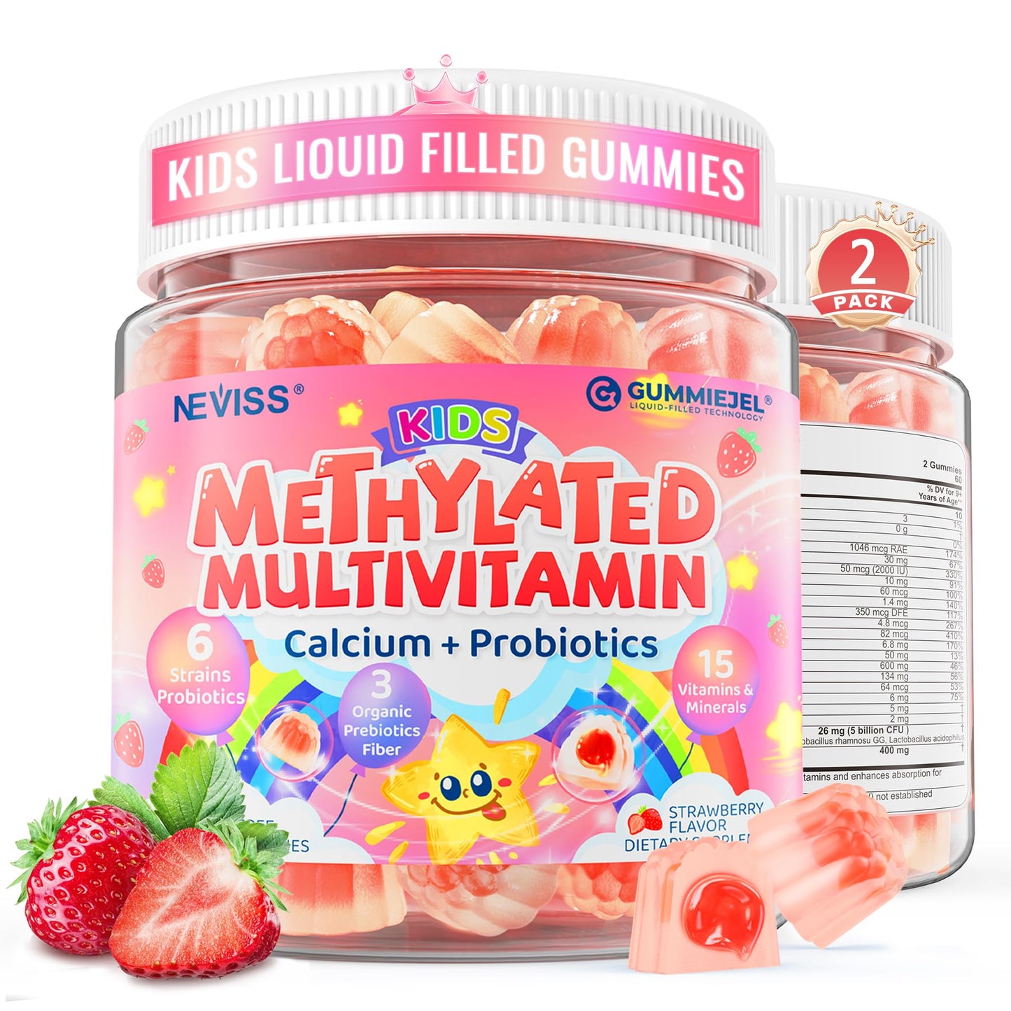 Kids Multivitamin Gummies + Calcium, Probiotics, Vitamin D3, C, Methylated B12 & Methylfolate, B6, A, K2, E, Zinc, Prebiotics for Children Ages 4+, Clean & Sugar Free, for Nutritional Support, 60 Cts - PrimeBioHealth - canada supplements
