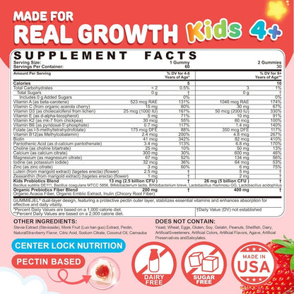 Kids Multivitamin Gummies + Calcium, Probiotics, Vitamin D3, C, Methylated B12 & Methylfolate, B6, A, K2, E, Zinc, Prebiotics for Children Ages 4+, Clean & Sugar Free, for Nutritional Support, 60 Cts - PrimeBioHealth - canada supplements