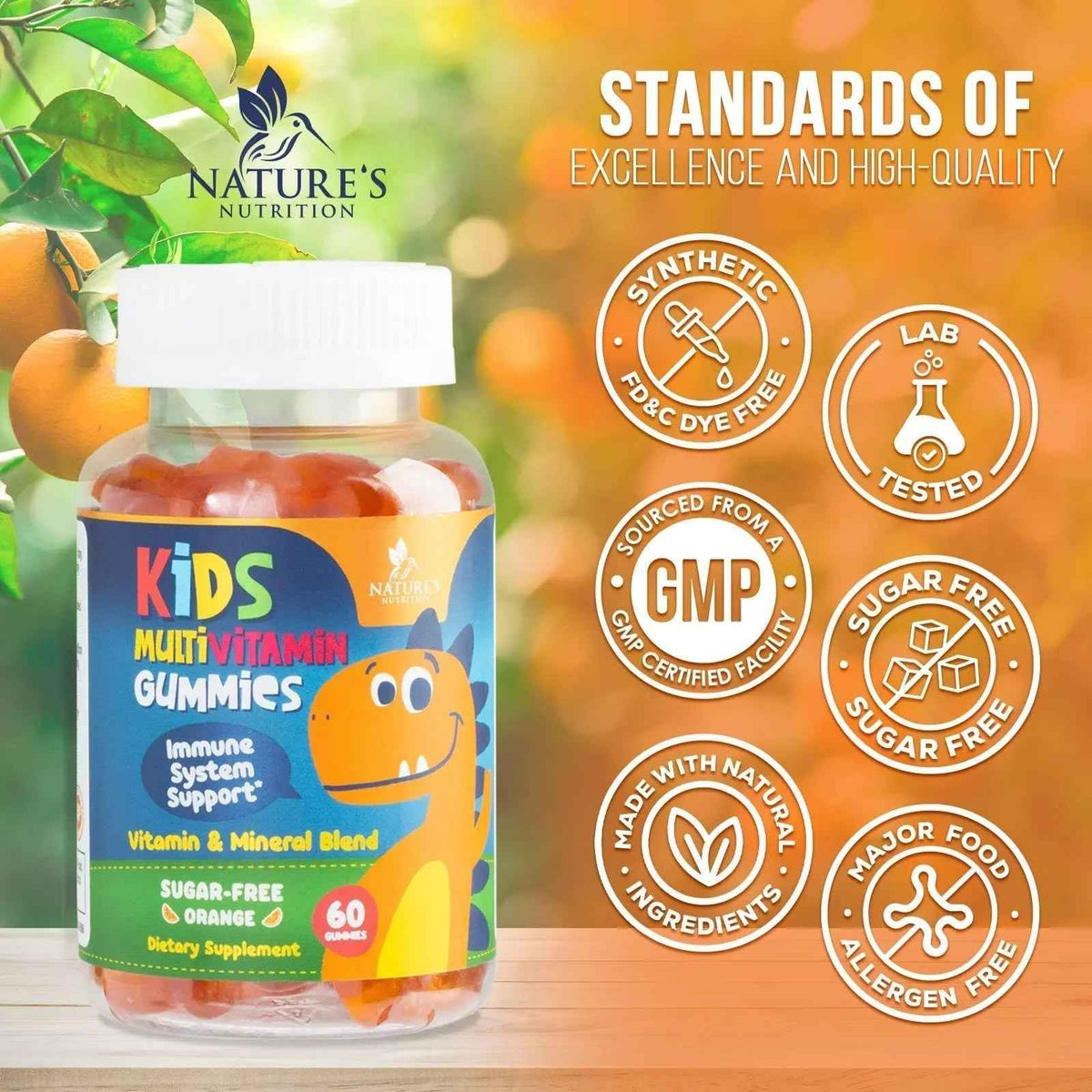 Kids Multivitamin Gummies - Improved Sugar-Free Formula - 100% Daily Folate, Kids Vitamins with Essential Vitamins A, C, D3, E, B6, B12