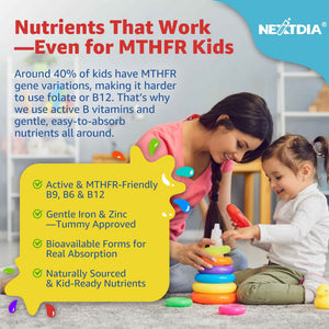 Kids Multivitamin Gummies with Iron, Sugar Free, Kids Daily Vitamins + Probiotics, Algae Omega 3 (EPA/DHA), A, C, D, Methyl B12, Folate, B6, Zinc, Biotin, for Healthy Growth, Immune Support, 60 Count