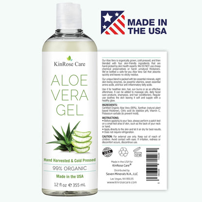 KinRose Care, 12oz Organic Aloe Vera Gel for Face, Skin, Hair & Sunburn Relief - From 100 Percent Pure Aloe Vera - PrimeBioHealth - canada supplements