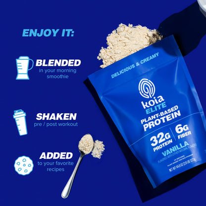 Koia Plant Based Protein Elite Powder, Vanilla, 32g Protein, 4g Sugar, 6g Prebiotic Fiber, Pre & Post Workout, 21 Vitamins & Minerals, Dairy-Free, Gluten-Free, Non-GMO, 24 Servings, 44.8 Oz - PrimeBioHealth - canada supplements