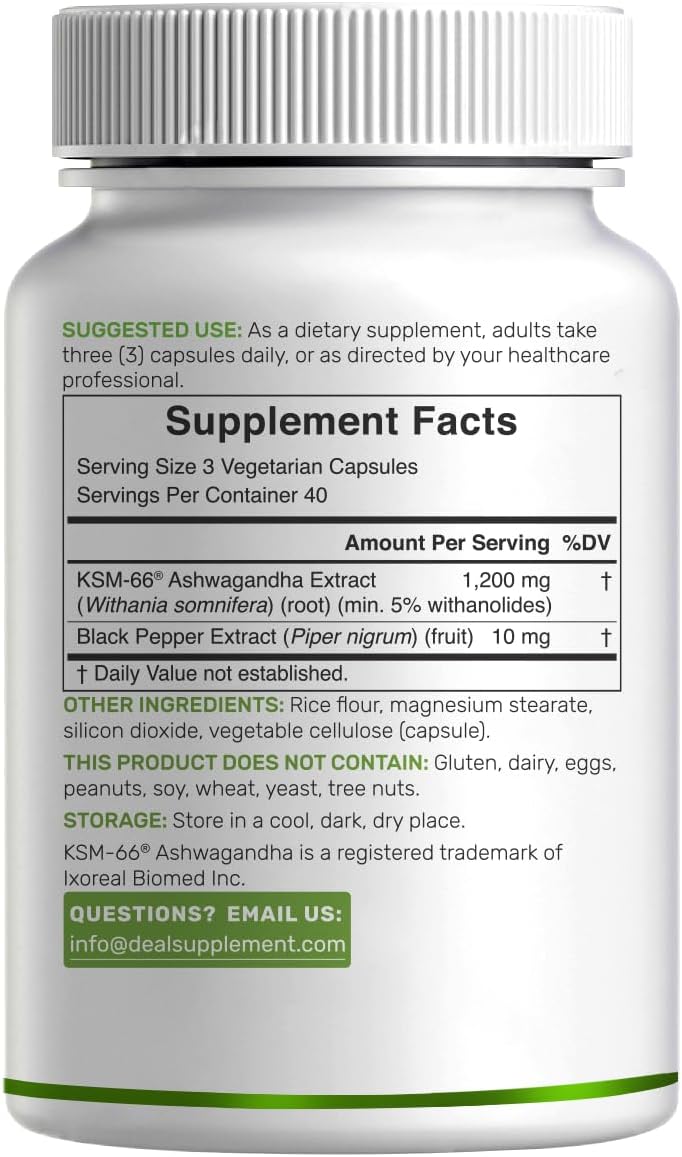 KSM 66 Ashwagandha 1,200mg with Black Pepper, 120 Veggie Capsules – Extra Strength Root Extract – High Absorption – Adaptogenic Supplements for Relaxation, Energy, & Brain Health – Non-GMO - PrimeBioHealth - canada supplements