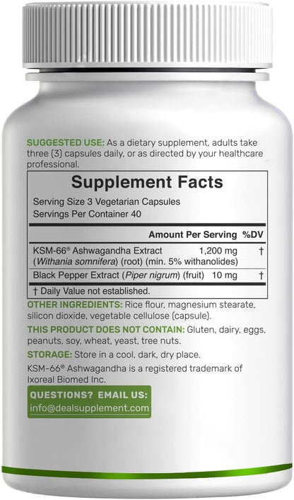KSM 66 Ashwagandha 1,200mg with Black Pepper, 120 Veggie Capsules – Extra Strength Root Extract – High Absorption – Adaptogenic Supplements for Relaxation, Energy, & Brain Health – Non-GMO - PrimeBioHealth - canada supplements