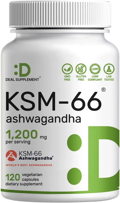 KSM 66 Ashwagandha 1,200mg with Black Pepper, 120 Veggie Capsules – Extra Strength Root Extract – High Absorption – Adaptogenic Supplements for Relaxation, Energy, & Brain Health – Non-GMO - PrimeBioHealth - canada supplements