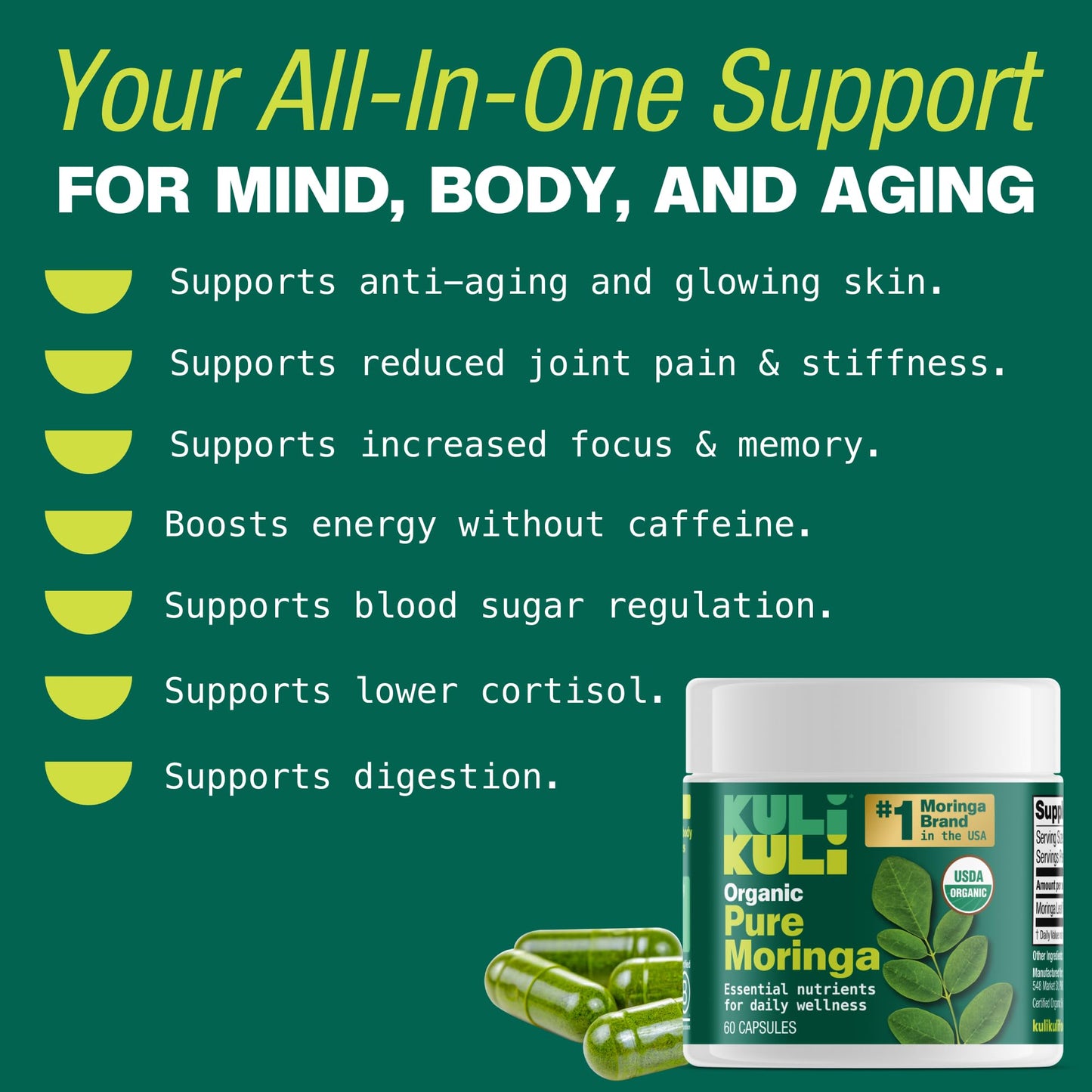 KULI KULI Organic Pure Moringa Capsules, 60 CT - PrimeBioHealth - canada supplements