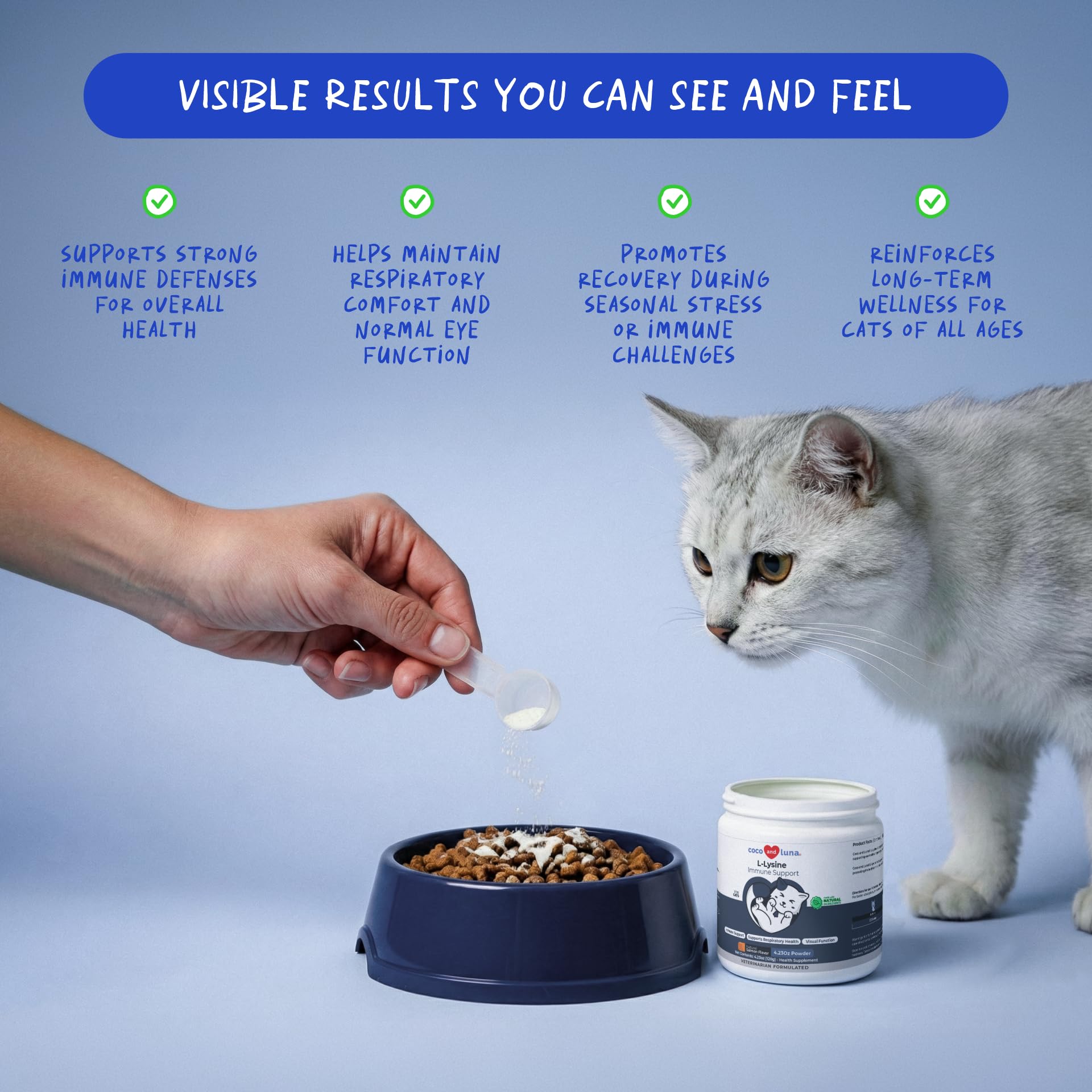 L-Lysine Supplement for Cats 900mg/scoop - Cat Supplement for Sneezing and Runny Nose, Cold, Immune Support, Eye Function - PrimeBioHealth - canada supplements