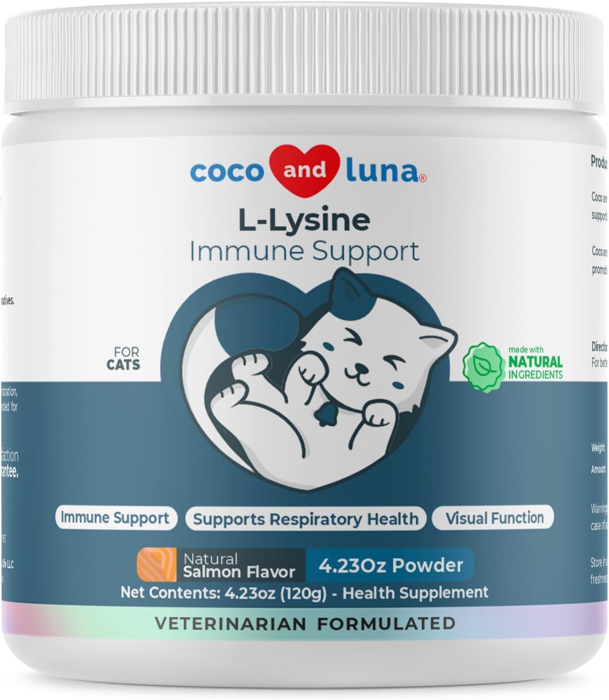 L-Lysine Supplement for Cats 900mg/scoop - Cat Supplement for Sneezing and Runny Nose, Cold, Immune Support, Eye Function - PrimeBioHealth - canada supplements