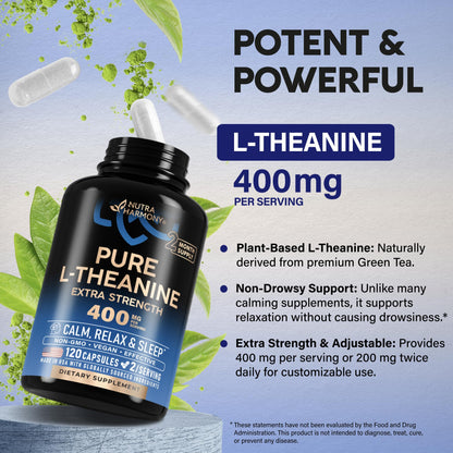 L Theanine 400 mg | L-Theanine Stress Relief | Extra Strength Supplement | Made in USA | Relaxation, Sleep & Calm Support | For Men & Women | Plant Based - PrimeBioHealth - canada supplements