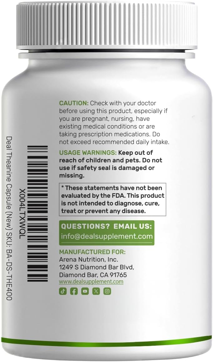 L-Theanine 400mg, 400 Capsules – Extra Strength Theanine Supplement – Amino Acids for Focus & Relaxation Support – Non-GMO & Gluten Free - PrimeBioHealth - canada supplements