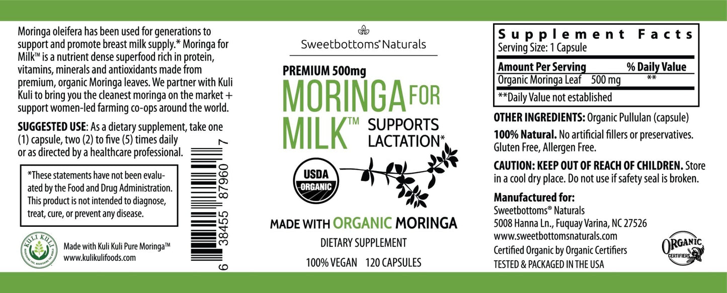 Lactation Supplement - Organic Moringa Capsules for Breastfeeding Support to Increase Breastmilk Supply (120 ct) Pure Malunggay Leaf Powder for Milk Production Booster - PrimeBioHealth - canada supplements